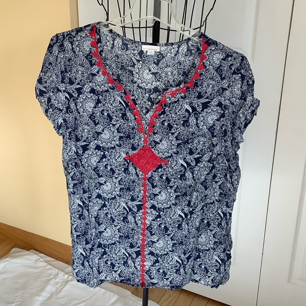 Westport Navy and Scarlet Floral Blouse
